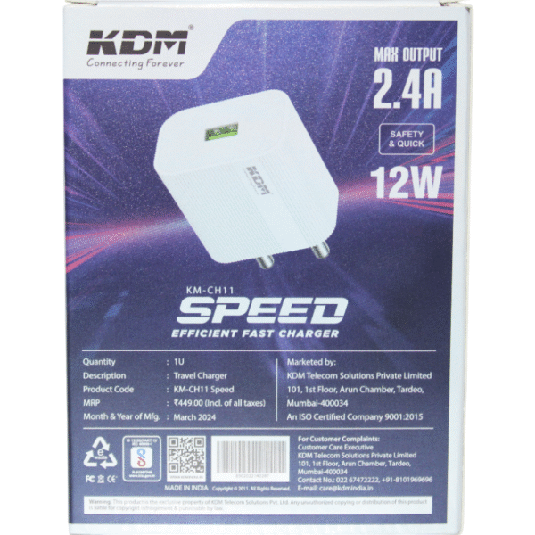 KDM POWER ADAPTER | 2.4 AMPS | USB - MICRO USB