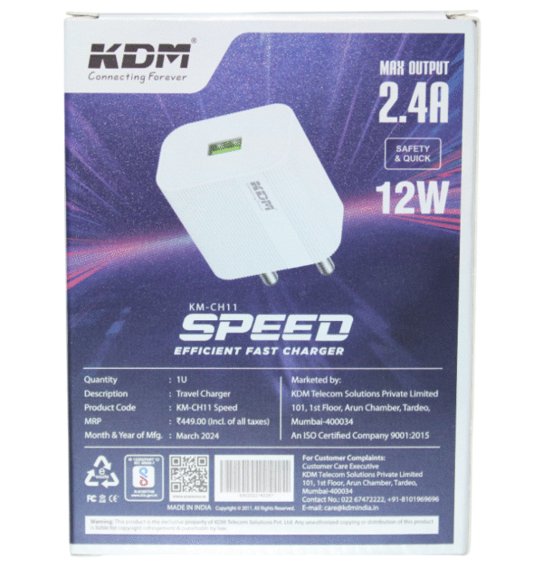 KDM POWER ADAPTER | 2.4 AMPS | USB - MICRO USB