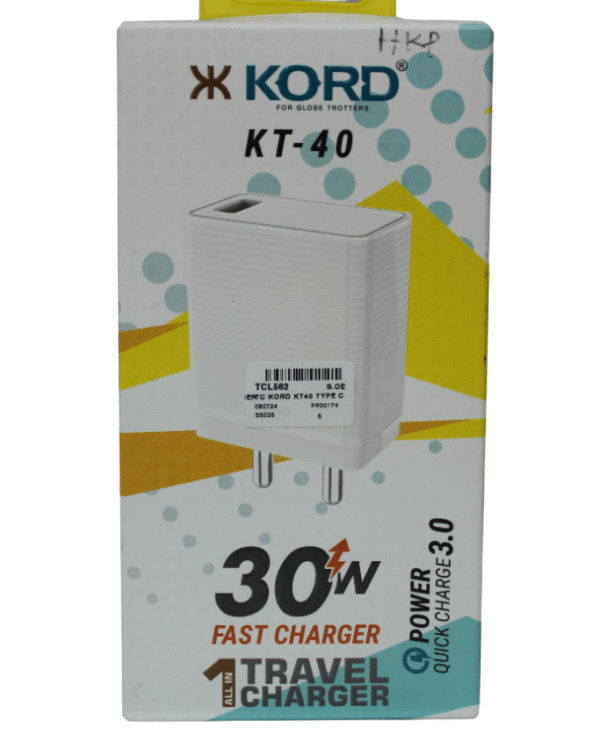 KORD POWER ADAPTER WITH CABLE | 30W | USB C-TYPE