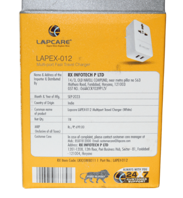 LAPCARE MULTI-PORT FAST TRAVEL CHARGER | 3.4 AMPS | USB PORT