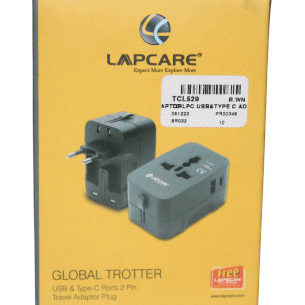 LAPCARE TRAVEL ADAPTER PLUG | 10 AMPS | USB & TYPE-C PORTS 2 PIN