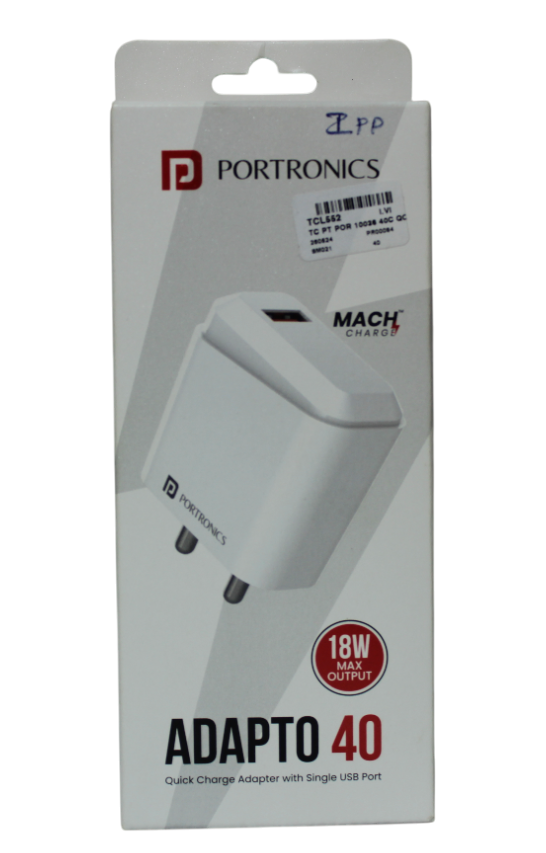 PORTRONICS POWER ADAPTER WITH CABLE | 18W | USB- C TYPE