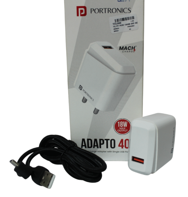 PORTRONICS POWER ADAPTER WITH CABLE | 18W | USB- C TYPE