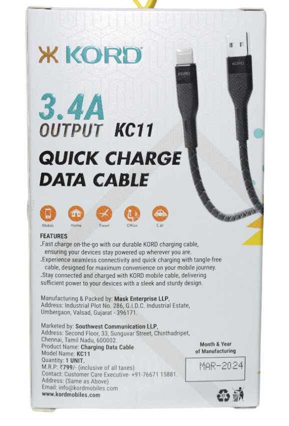 KORD CABLE | USB TO LIGHTNING | 3.4 A