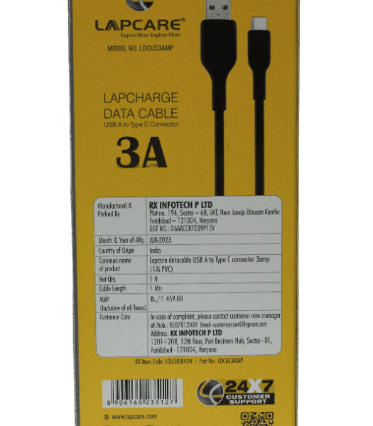 LAPCARE CABLE | USB A TO TYPE C | 3A