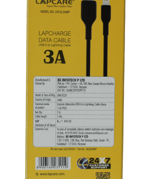 LAPCARE CABLE | USB A TO LIGHTNING CABLE | 3A