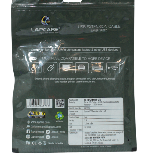 LAPCARE USB EXTENSION CABLE 1.5M