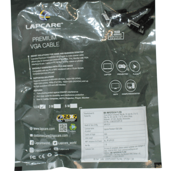 LAPCARE VGA CABLE | 1.5 MTR