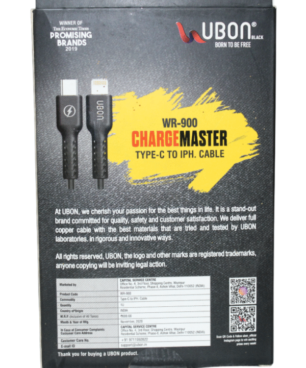 UBON CABLE | TYPE C TO LIGHTINING | 2.4A